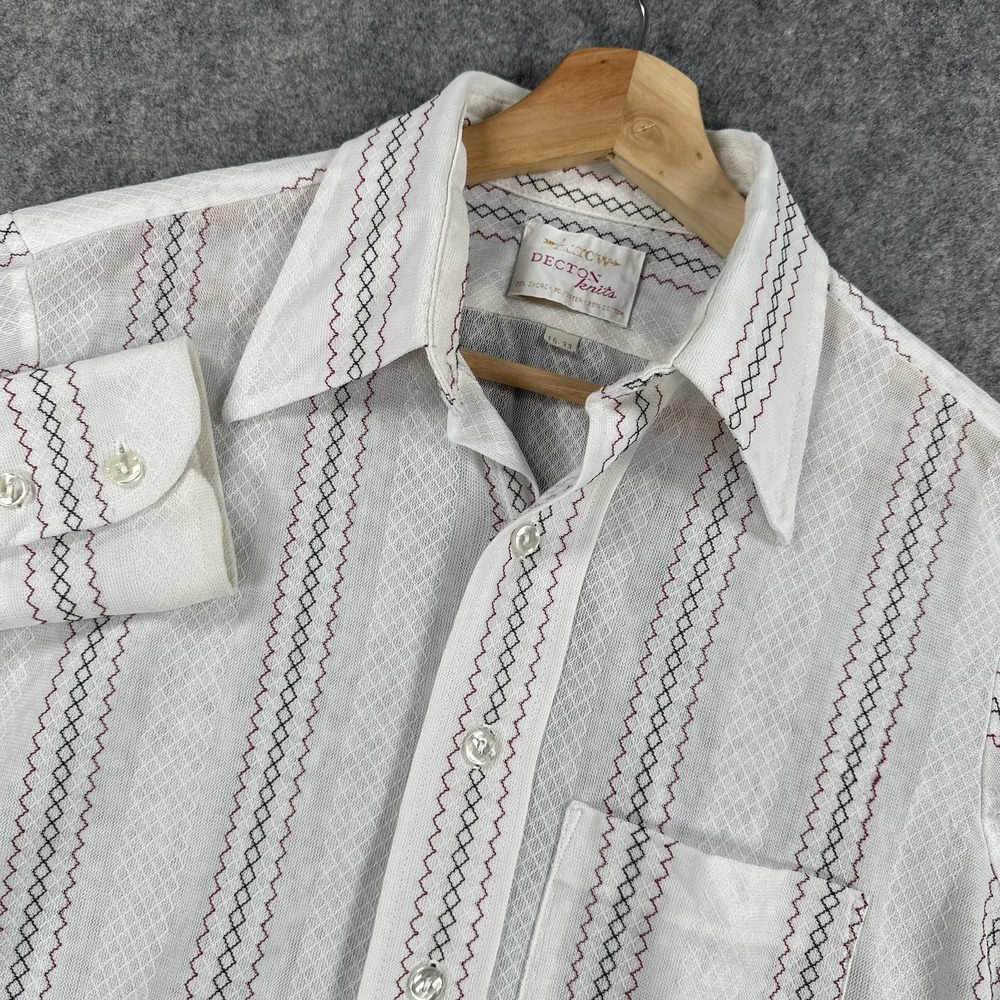 Vintage Arrow Decton Knits Shirt Mens 15 White Knit Stripe‎ Long Sleeve 60s 70s